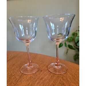 2 Water Goblet Americana Rose Cristal D'Arques Durand Pink Stemware 7” Tall